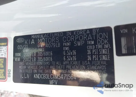 2021 Kia Niro Lx из США, поврежденный, VIN KNDCB3LCXM5471564